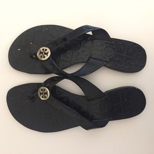 Tory Burch Black Leather Flip Flops / Thong Sandal